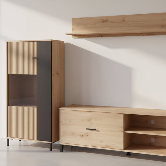 MUEBLE DE SALÓN DE 2 MODULOS Y ESTANTES EN ROBLE ARTISAN AVIGNON