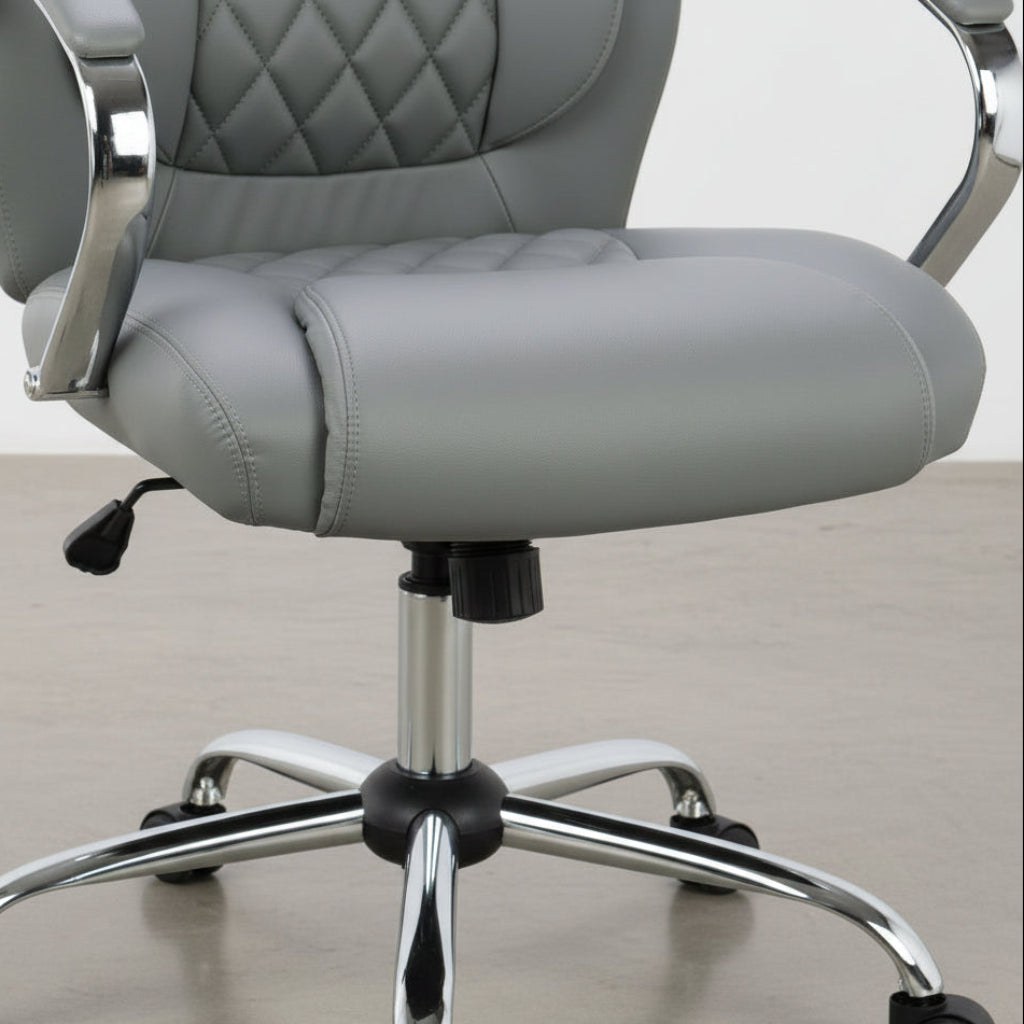 SILLA OFICINA ERGONOMICA EN PIEL SINTETICA GRIS CON REPOSACABEZAS INTEGRADO ANGELA