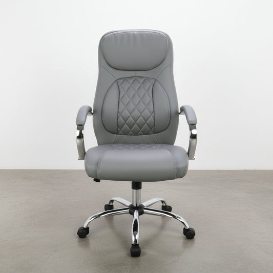 SILLA OFICINA ERGONOMICA EN PIEL SINTETICA GRIS CON REPOSACABEZAS INTEGRADO ANGELA
