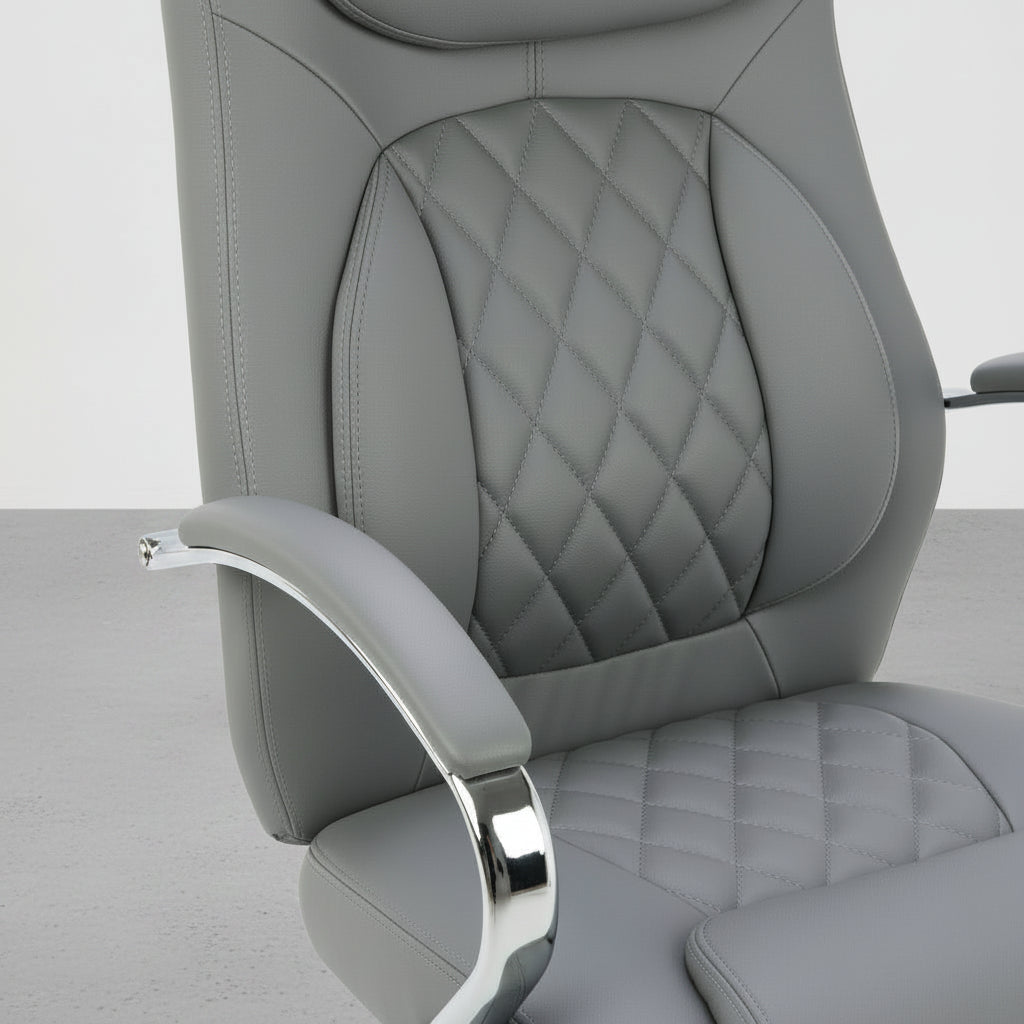 SILLA OFICINA ERGONOMICA EN PIEL SINTETICA GRIS CON REPOSACABEZAS INTEGRADO ANGELA