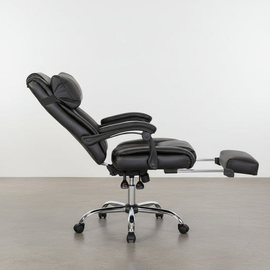 SILLA OFICINA RECLINABLE CON REPOSAPIES EXTRAIBLE TAPIZADA POLIPIEL NEGRA SAMANTA