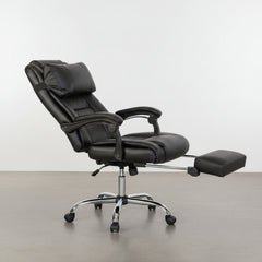 SILLA OFICINA RECLINABLE CON REPOSAPIES EXTRAIBLE TAPIZADA POLIPIEL NEGRA SAMANTA