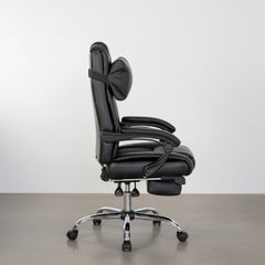 SILLA OFICINA RECLINABLE CON REPOSAPIES EXTRAIBLE TAPIZADA POLIPIEL NEGRA SAMANTA