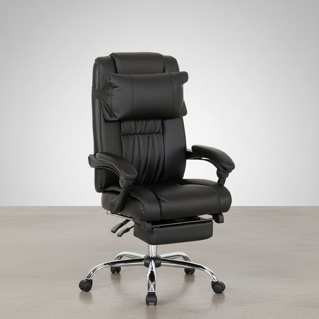 SILLA OFICINA RECLINABLE CON REPOSAPIES EXTRAIBLE TAPIZADA POLIPIEL NEGRA SAMANTA