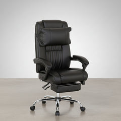 SILLA OFICINA RECLINABLE CON REPOSAPIES EXTRAIBLE TAPIZADA POLIPIEL NEGRA SAMANTA