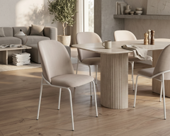 PACK 2 SILLAS DE COMEDOR EN TELA BEIGE Y PATAS METALICAS IVET