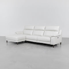 SOFÁ CHAISE LONGUE COM RELAX 3 LUGARES EM PELE CINZENTA SARA