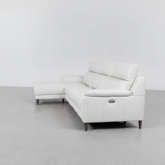 SOFÁ CHAISE LONGUE COM RELAX 3 LUGARES EM PELE CINZENTA SARA