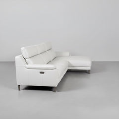 SOFA CHAISE LONGUE CON RELAX 3 PLAZAS EN PIEL GRIS SARA