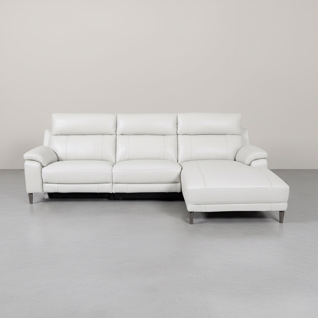 SOFA CHAISE LONGUE CON RELAX 3 PLAZAS EN PIEL GRIS SARA