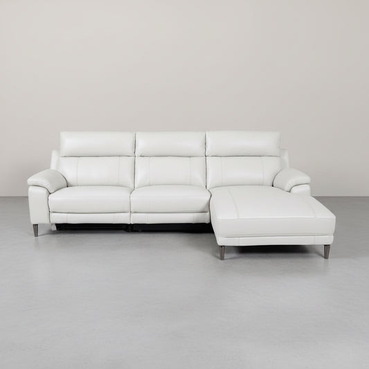 SOFA CHAISE LONGUE CON RELAX 3 PLAZAS EN PIEL GRIS SARA