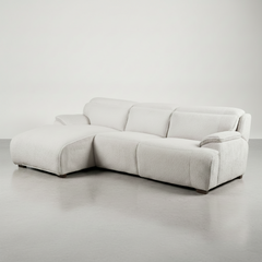 SOFÁ CHAISE LONGUE ELÉTRICO DE 3 LUGARES TECIDO BOUCLÉ KAITO