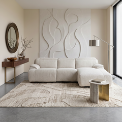 SOFÁ CHAISE LONGUE ELÉTRICO DE 3 LUGARES TECIDO BOUCLÉ KAITO