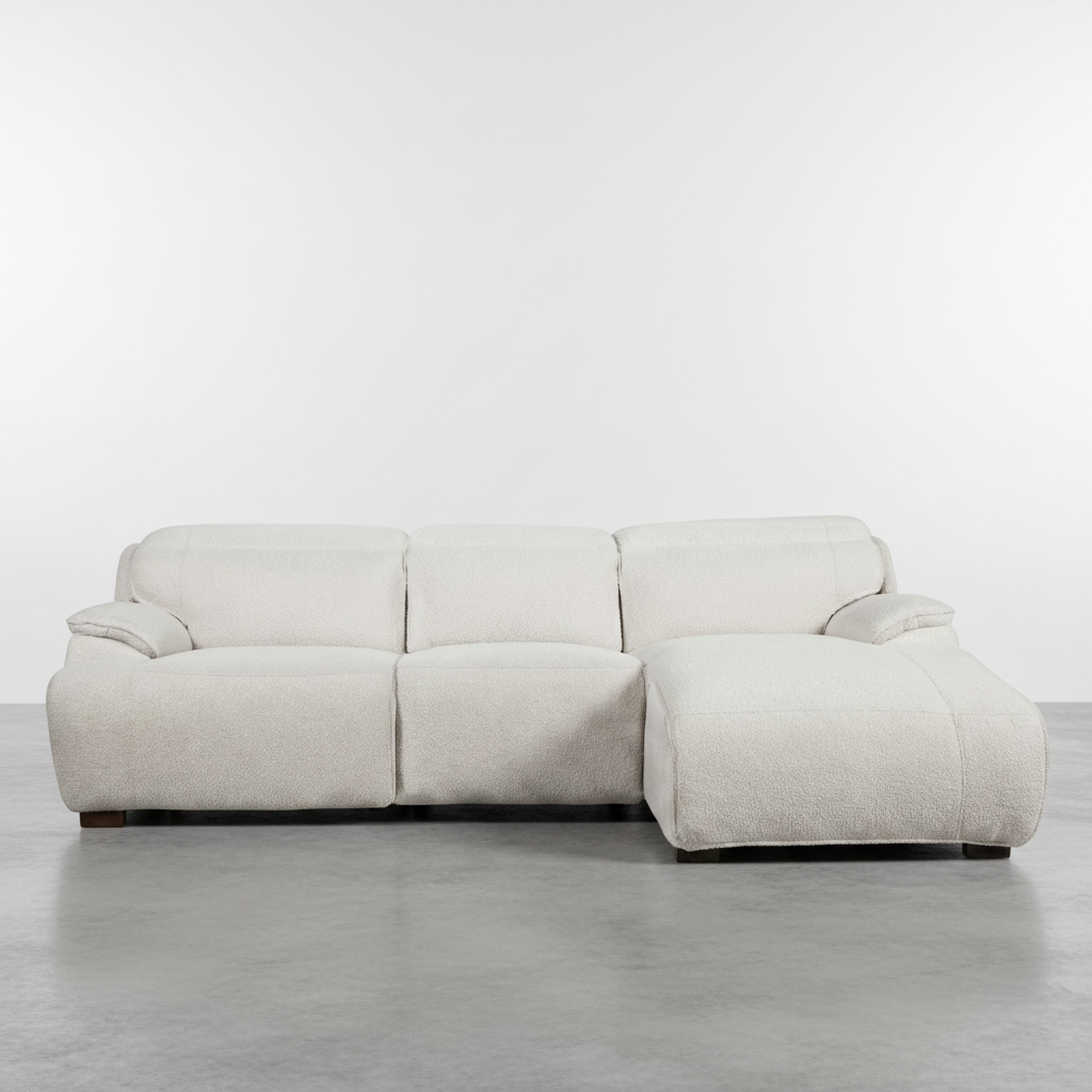 SOFA CHAISE LONGUE ELECTRICO DE 3 PLAZAS TELA BOUCLE KAITO
