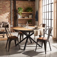 MESA DE COMEDOR EXTENSIBLE 110-150 Cm REDONDA EN MDF ROBLE ARTISAN Y PATAS METALICAS GARENA