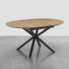 MESA DE COMEDOR EXTENSIBLE 110-150 Cm REDONDA EN MDF ROBLE ARTISAN Y PATAS METALICAS GARENA