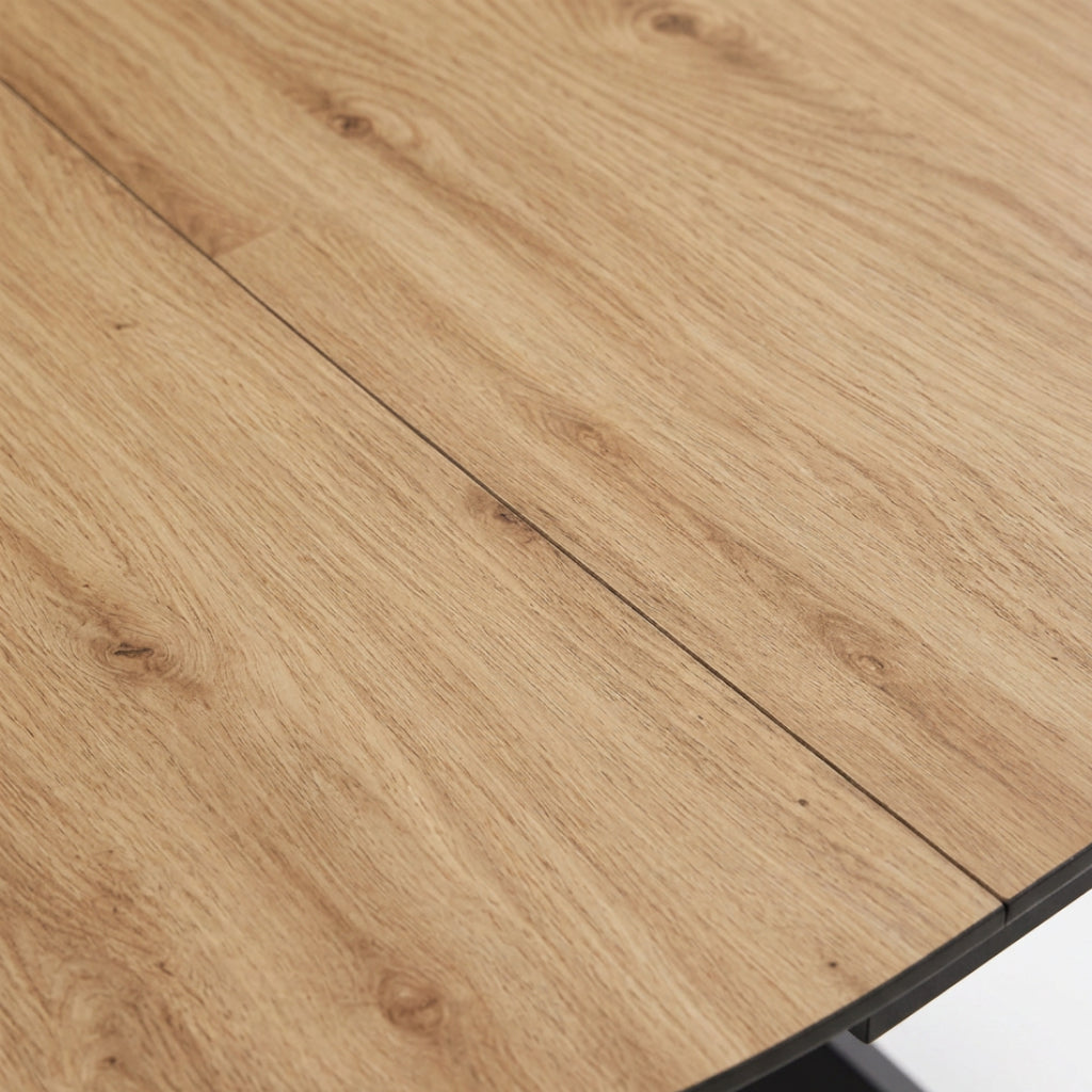 MESA DE COMEDOR EXTENSIBLE 110-150 Cm REDONDA EN MDF ROBLE ARTISAN Y PATAS METALICAS GARENA