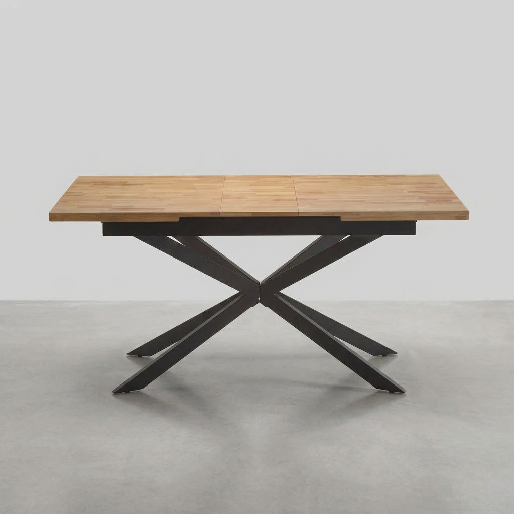 MESA DE COMEDOR EXTENSIBLE RECTANGULAR 140/180 x 90 cm EN HAYA Y PATAS METAL EMMET
