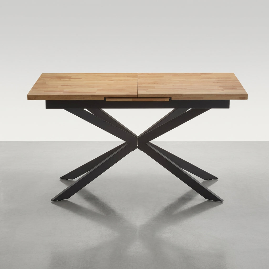 MESA DE COMEDOR EXTENSIBLE RECTANGULAR 140/180 x 90 cm EN HAYA Y PATAS METAL EMMET