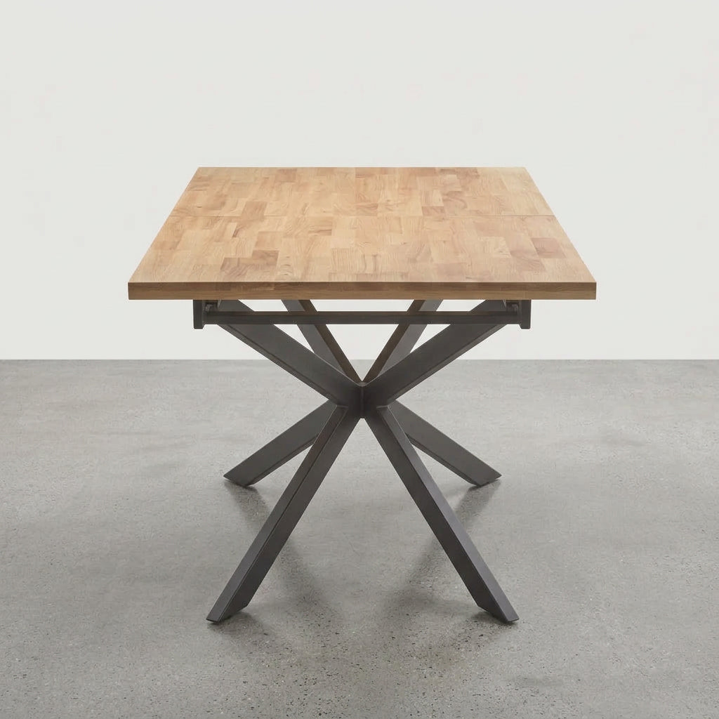 MESA DE COMEDOR EXTENSIBLE RECTANGULAR 140/180 x 90 cm EN HAYA Y PATAS METAL EMMET