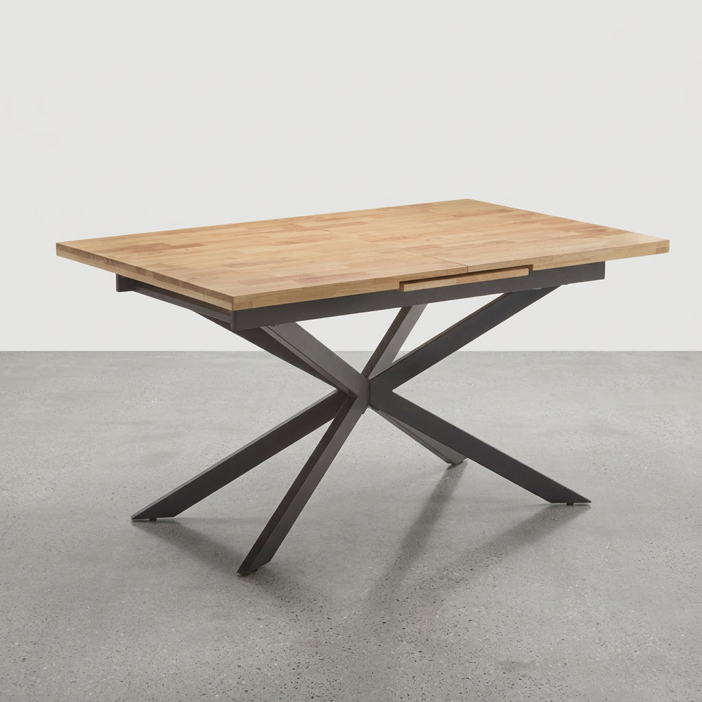 MESA DE COMEDOR EXTENSIBLE RECTANGULAR 140/180 x 90 cm EN HAYA Y PATAS METAL EMMET