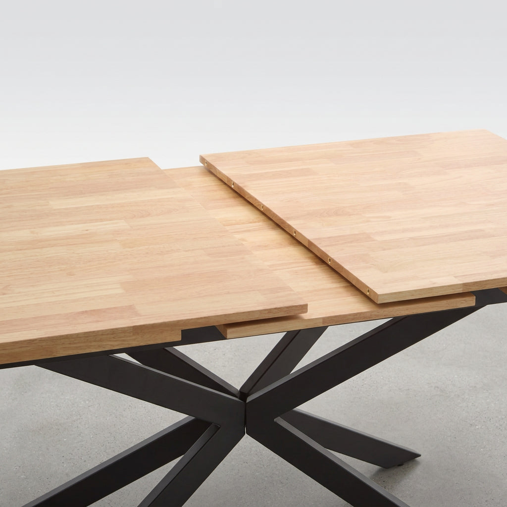 MESA DE COMEDOR EXTENSIBLE RECTANGULAR 140/180 x 90 cm EN HAYA Y PATAS METAL EMMET