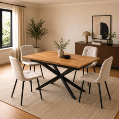 MESA DE COMEDOR EXTENSIBLE RECTANGULAR 140/180 x 90 cm EN HAYA Y PATAS METAL EMMET