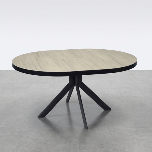 MESA DE COMEDOR EXTENSIBLE 120-160 Cm REDONDA EN CERAMICA Y PATAS METALICAS NEGRAS VESTA