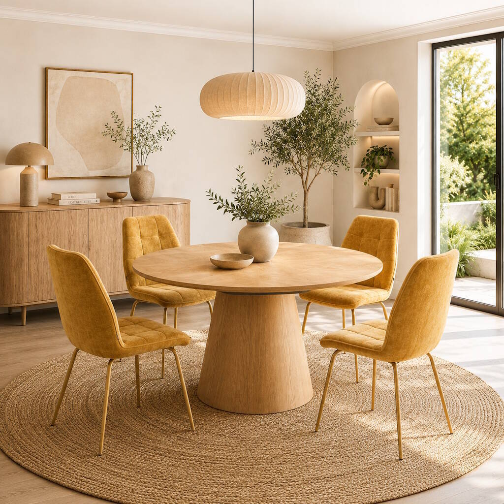 MESA DE COMEDOR EXTENSIBLE REDONDA EN ROBLE ELENA (Ø120 - Ø160 Cm)