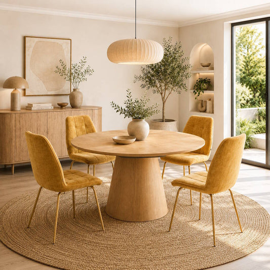 MESA DE COMEDOR EXTENSIBLE REDONDA EN ROBLE ELENA (Ø120 - Ø160 Cm)